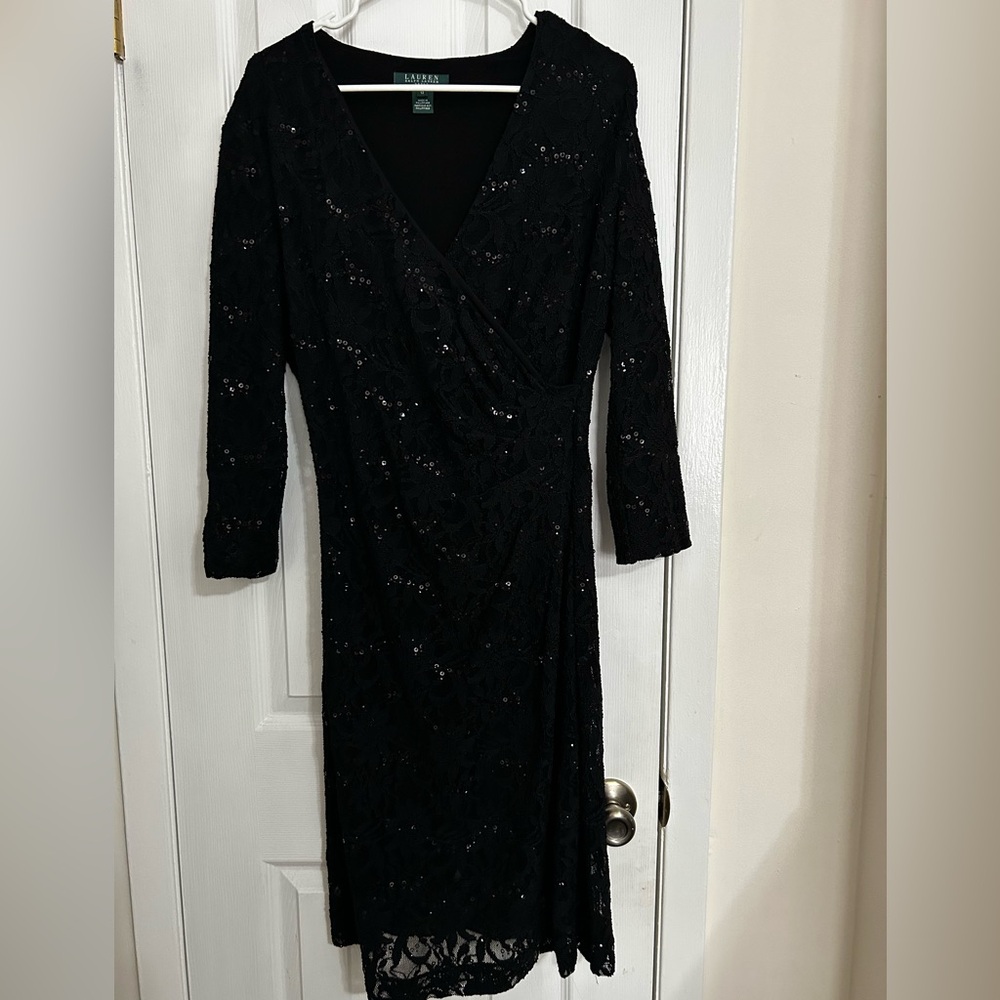 Ralph Lauren Black Sequin Long Sleeve Dress